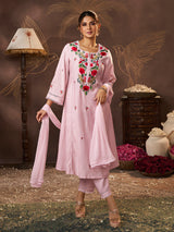 Women's Peach Embroidered Kurta Set