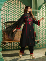 Women's Black Embroidered Kurta Set