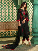 Women's Black Embroidered Kurta Set