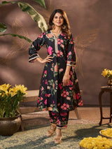 Women's Black Print Kurta Set
