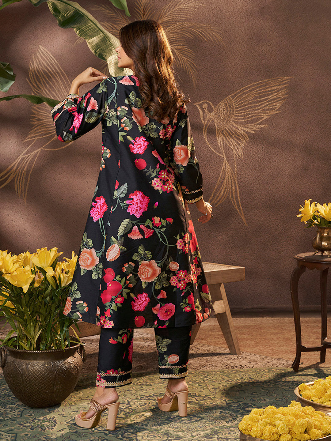 Women's Black Print Kurta Set