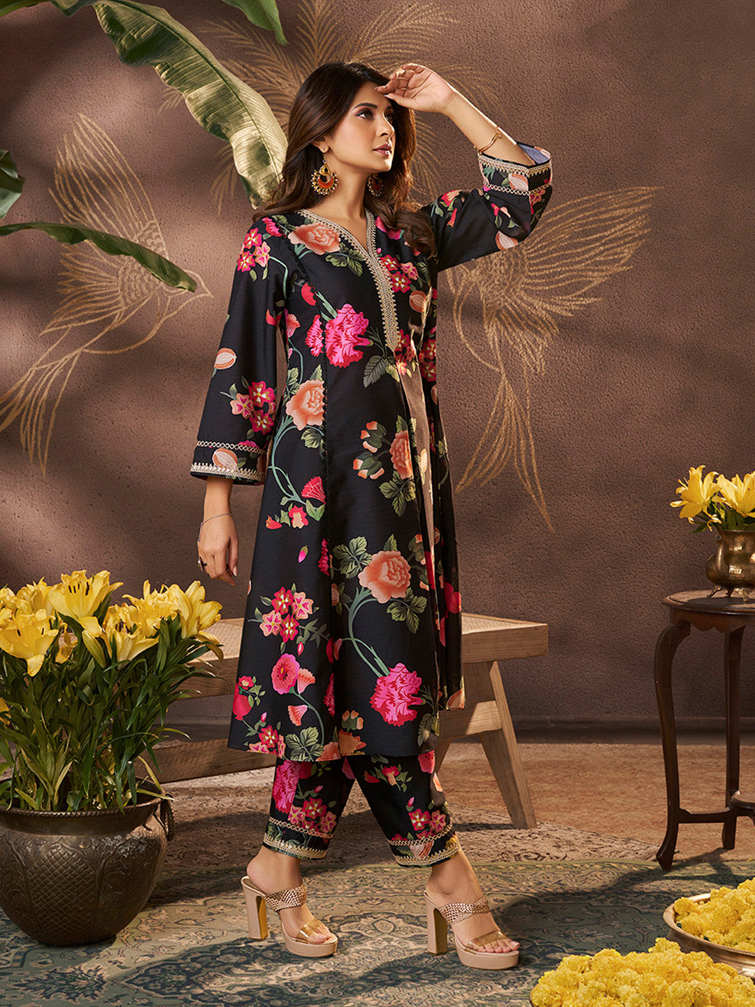 Women's Black Print Kurta Set