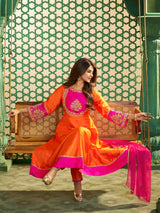 Women's Orange Pink Embroidered Anarkali Kurta Set