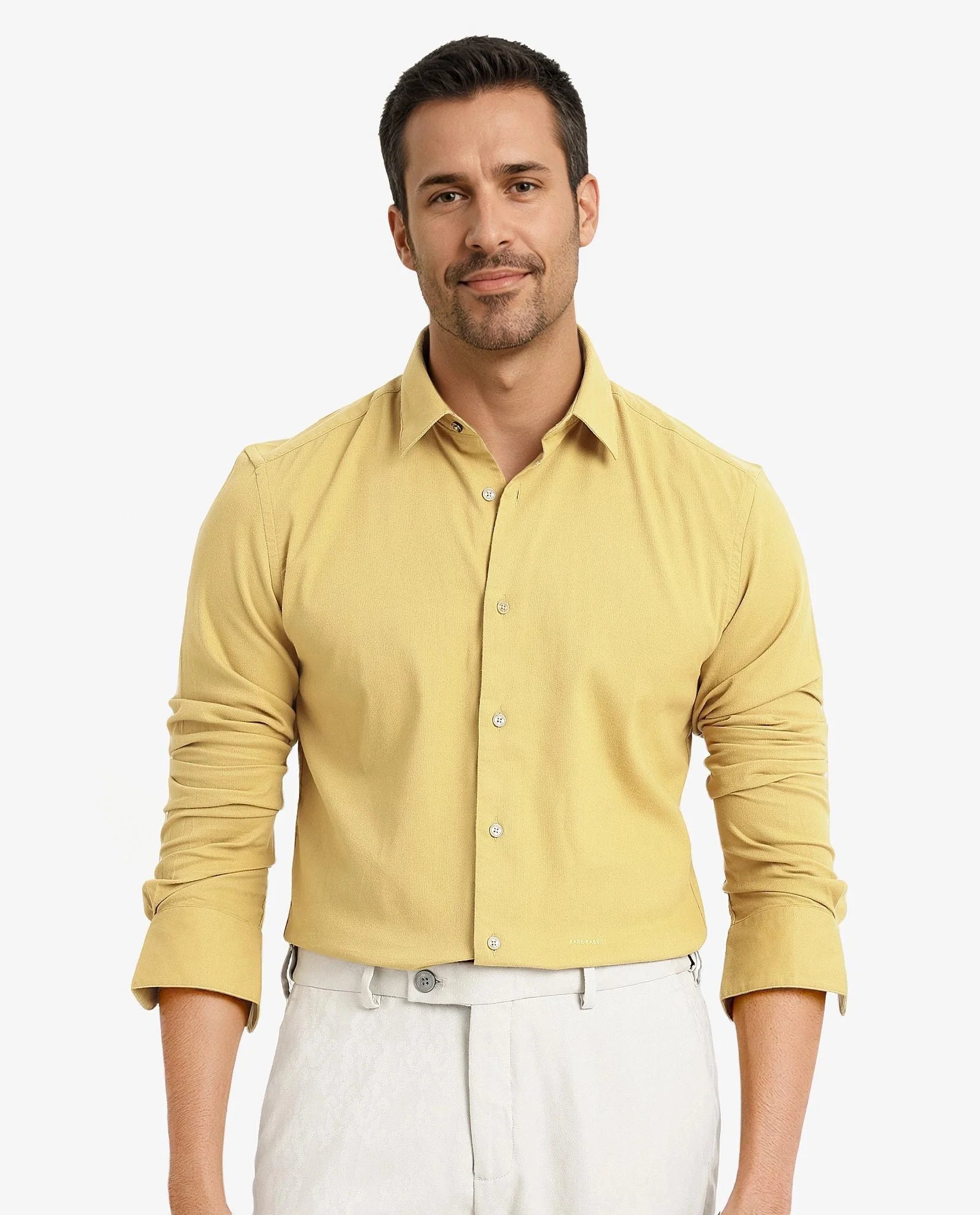Men's Yellow Casual Regular Fit Solid Full Sleeves Shirt
