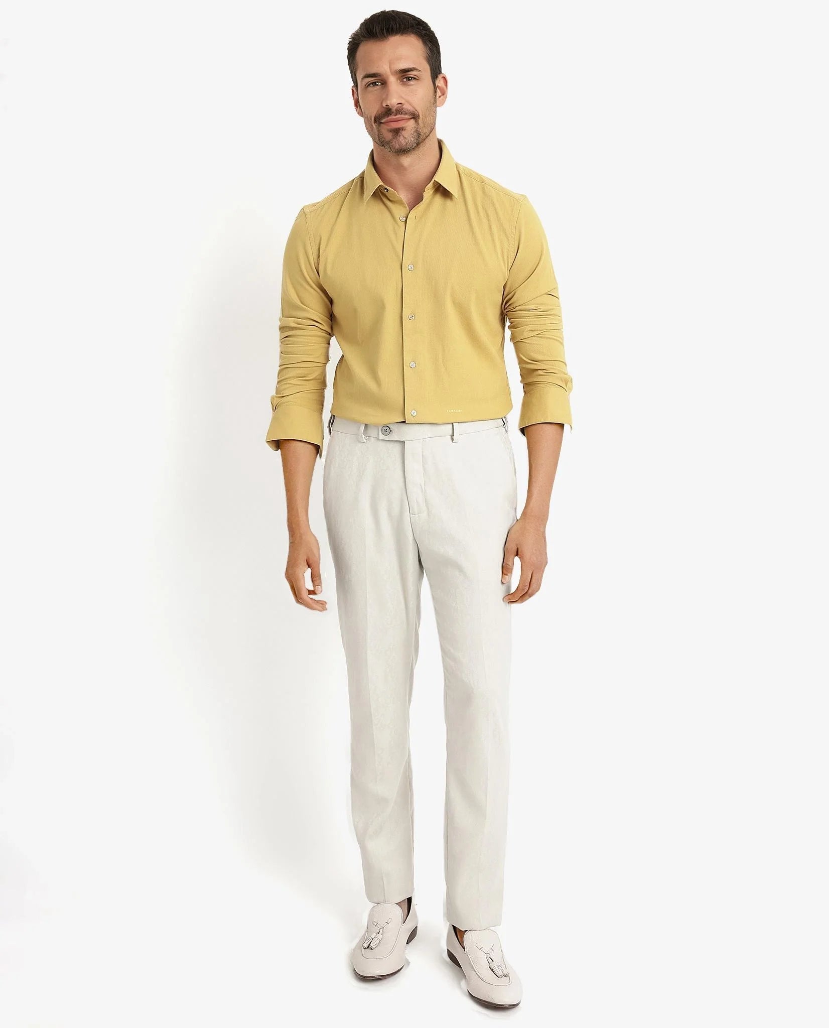 Men's Yellow Casual Regular Fit Solid Full Sleeves Shirt
