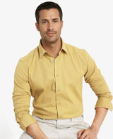 Men's Yellow Casual Regular Fit Solid Full Sleeves Shirt