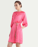 Women's Pink Biere Flouroscent Polyester Plain Raglan Sleeve Mini Dress