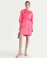 Women's Pink Biere Flouroscent Polyester Plain Raglan Sleeve Mini Dress