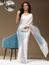 Women's Georgette White Embellished Designer Saree with Blouse Piece