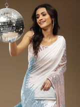 Women's Georgette White Embellished Designer Saree with Blouse Piece