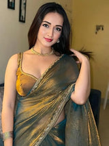 Women's Silk Blend Bronze Embellished Designer Saree With Blouse Piece
