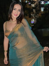 Women's Silk Blend Bronze Embellished Designer Saree With Blouse Piece
