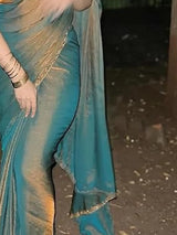 Women's Silk Blend Bronze Embellished Designer Saree With Blouse Piece