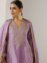 Women's Purple Polyester Chinon 3 Pieces Kurta Set