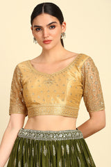 Women's Gold Zari Embroidery Silk Blend Padded Blouse With Sequins