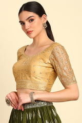 Women's Gold Zari Embroidery Silk Blend Padded Blouse With Sequins