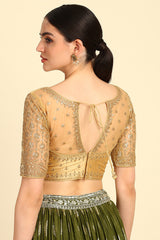 Women's Gold Zari Embroidery Silk Blend Padded Blouse With Sequins