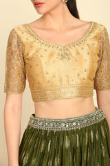 Women's Gold Zari Embroidery Silk Blend Padded Blouse With Sequins