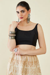 Women's Black Taffeta Solid Sleeveless Padded Blouse