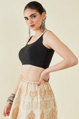 Women's Black Taffeta Solid Sleeveless Padded Blouse