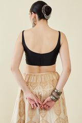 Women's Black Taffeta Solid Sleeveless Padded Blouse