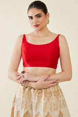 Women's Red Taffeta Solid Sleeveless Padded Blouse