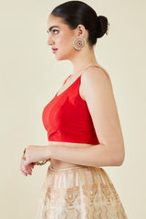 Women's Red Taffeta Solid Sleeveless Padded Blouse