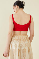 Women's Red Taffeta Solid Sleeveless Padded Blouse
