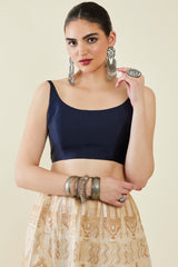 Women's Navy Taffeta Solid Sleeveless Padded Blouse