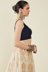 Women's Navy Taffeta Solid Sleeveless Padded Blouse