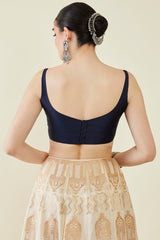 Women's Navy Taffeta Solid Sleeveless Padded Blouse