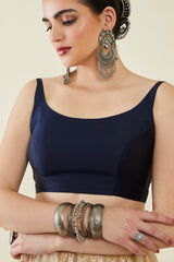 Women's Navy Taffeta Solid Sleeveless Padded Blouse