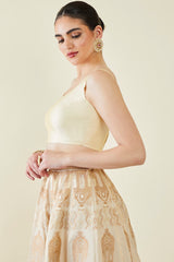 Women's Cream Taffeta Solid Sleeveless Padded Blouse