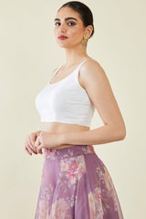 Women's White Taffeta Solid Sleeveless Padded Blouse