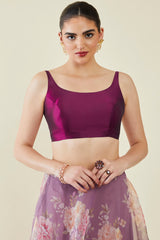 Women's Wine Taffeta Solid Sleeveless Padded Blouse