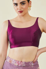 Women's Wine Taffeta Solid Sleeveless Padded Blouse