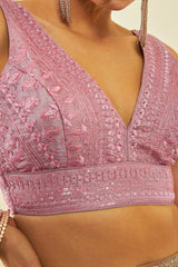 Women's Onion Pink Net Sequin Embellished V-Neck Back-Open Sleeveless Blouse