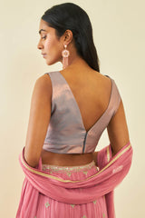 Women's Grey Tussar V-Neck Back-Open Sleeveless Blouse