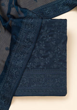 Women's Peacock Blue Swarovski Semi Crepe Unstitched Salwar Suit