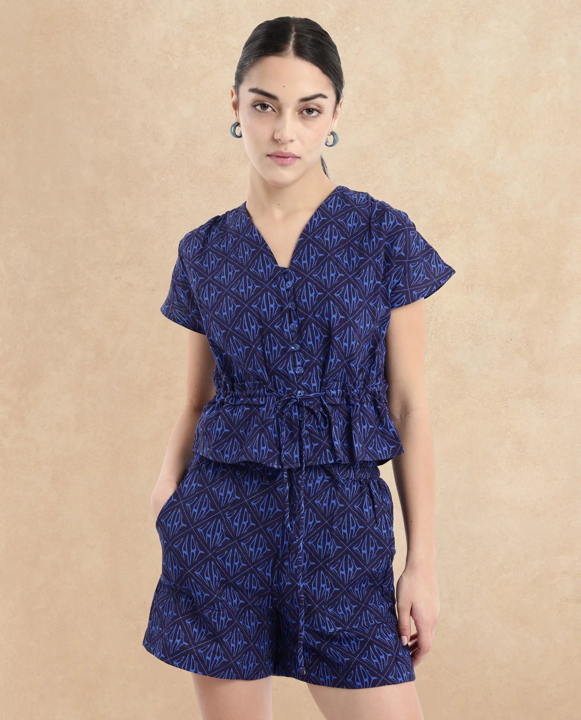 Women's Blue Casual Half Sleeves Top