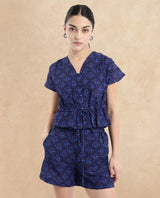 Women's Blue Casual Half Sleeves Top