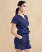 Women's Blue Casual Half Sleeves Top