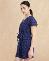 Women's Blue Casual Half Sleeves Top