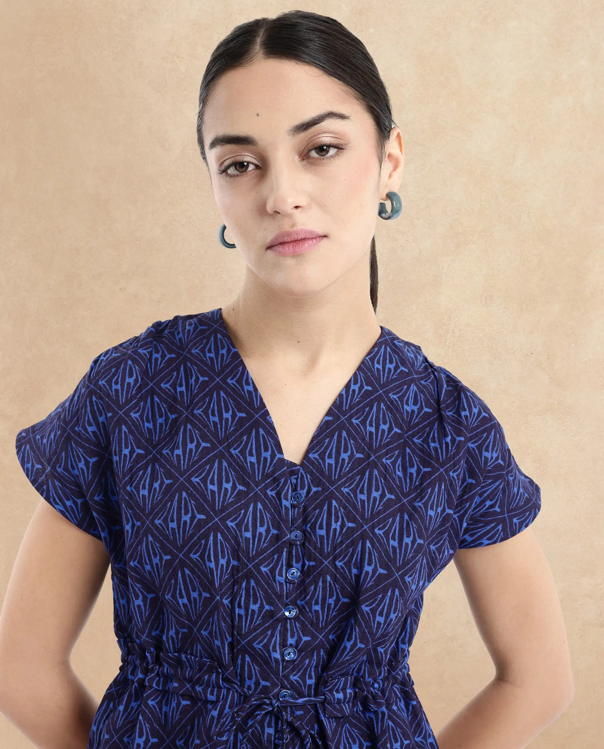 Women's Blue Casual Half Sleeves Top