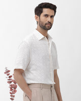 Men's White Casual Regular Fit Printed Half Sleeves Shirt