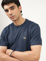 Men's Blue Casual Slim Fit Solid Half Sleeves Tshirt