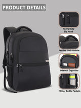 Unisex Black Work Backpack Solid Laptop Backpack