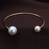 Women's Gold Pearl Cuff Bangle Bracelet Waterproof & Anti-Tarnish