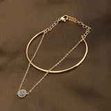 Women's Gold Double Layer Stone Cuff Bracelet Waterproof & Anti-Tarnish