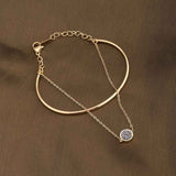 Women's Gold Double Layer Stone Cuff Bracelet Waterproof & Anti-Tarnish